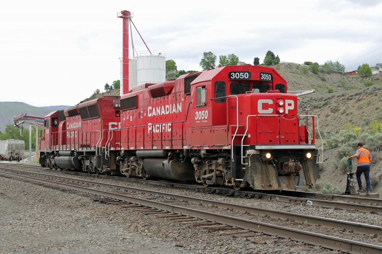 GP38-2 CP 3050 and SD30C-ECO CP 5016 are switching at Ashcroft.