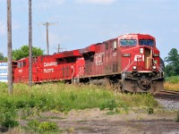 On a hot late summer afternoon, CP train 255 works the Canwell Building Materials facility off Dumfries Road with 8801 and 8912. This was the first time I had ever seen six-axle units on this customer's spur. 