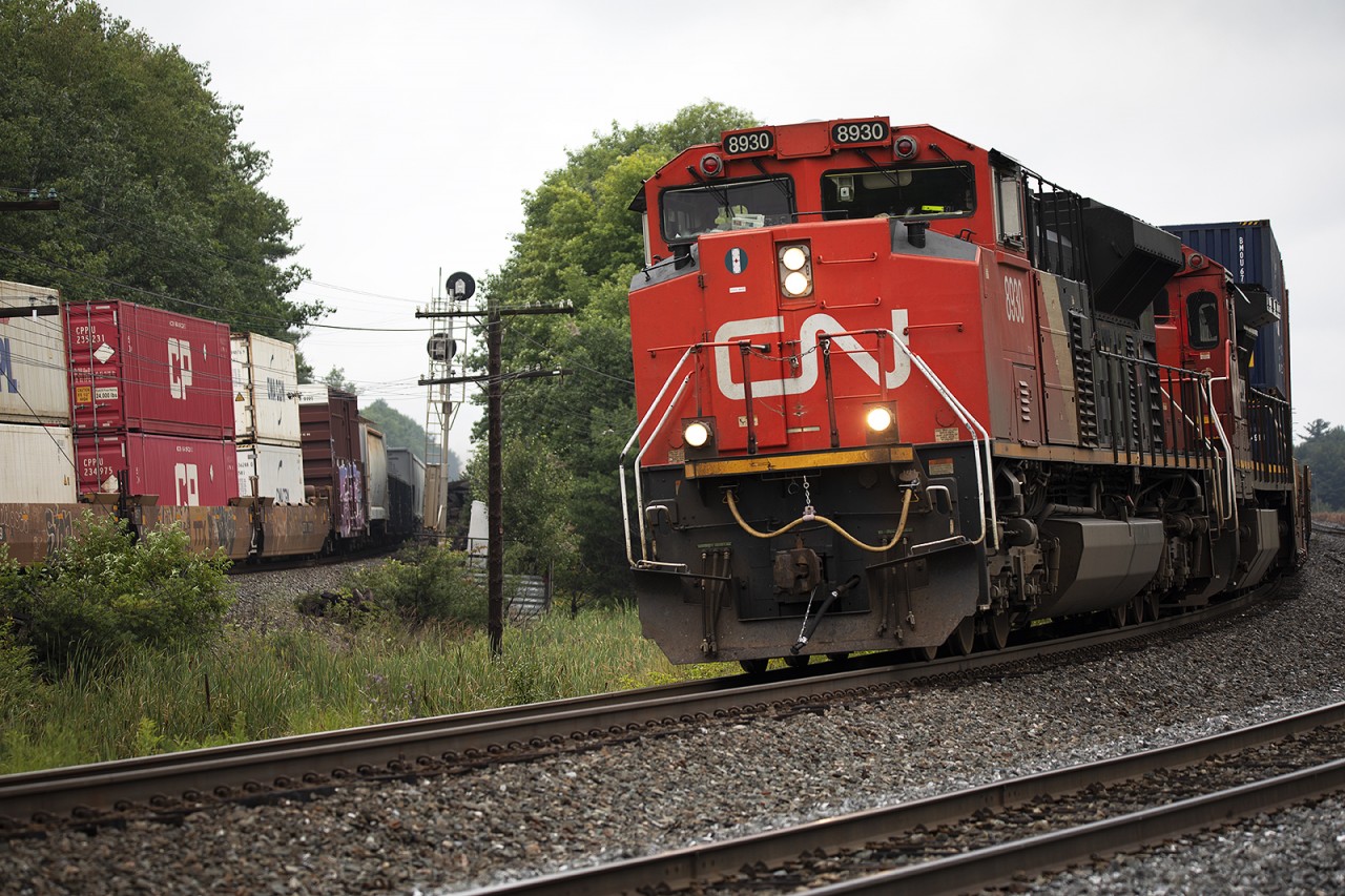 The great debate. CP 119 is rumoured to be around, but you haven't heard a clearance given. You heard CN 114 get a restriction about an hour ago for mile 157. Do you leave the Fire Tower to get 114, or hang out giving up the southbound in hopes the northbound will have a tail end remote for "the bridge shot"? Happily, the remote ( a UP) was in the middle of 119 so a good decision was made. The miss on the ead power of both being in the shot was about 30 seconds.