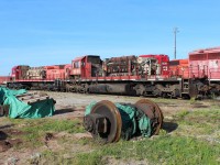 A few traction motors are in the foreground of 2 SD40-2's in the process of being dismantled. Ex SOO 6609 and CP 5736.