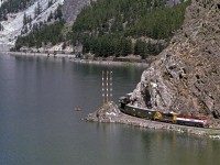 One thing nice about the BCR along this stretch of track is that they sent a hiRail vehicle out ahead of the trains. This, I was given a heads up of any movement. I think this photo gives a good idea of why they used this procedure. Several years ago, they had a train hit a rock slide that killed the crew (I think), and they sent a locomotive to the depths. The locomotive was recovered several years later and scrapped.