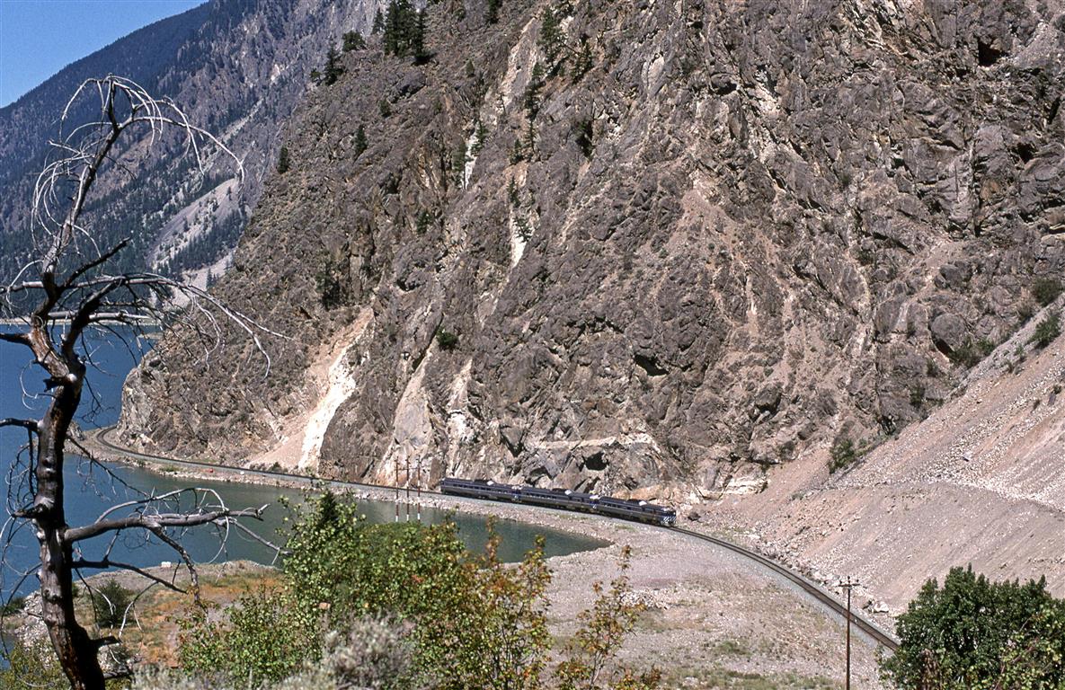 This is the train out of N Vancouver. It will likely catch and pass the freight train going the same direction as Lillooet BC, just a few miles ahead.
This may be the last time I see RDC's until I encounter them in Dallas in 1999.