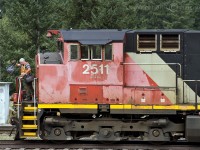 CN 2511 with the 2620 trailing and westbound at Boston Bar East. As I was leaving the location, I looked back and saw the 2511 from this perspective, and took a few shots before the crew member stepped out of the cab and dropped the garbage over the front end. That was very much appreciated! 