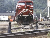 Three GE AC4400CW's CP 9555 / 9561 and 9554 at the Golden yard on CP's Windermere Sub. These units can be seen from a different perspective in photo id=38185.