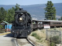 Ex CP MLW 2-8-0 CP 3716 heads the Kettle Valley tourist train past the Canyon View Terminus.  This locomotive was for many years the back up to the Royal Hudson on the Squamish to North Vancouver run. I love the little boy in the shelter, will he be posting pictures in ten years time?