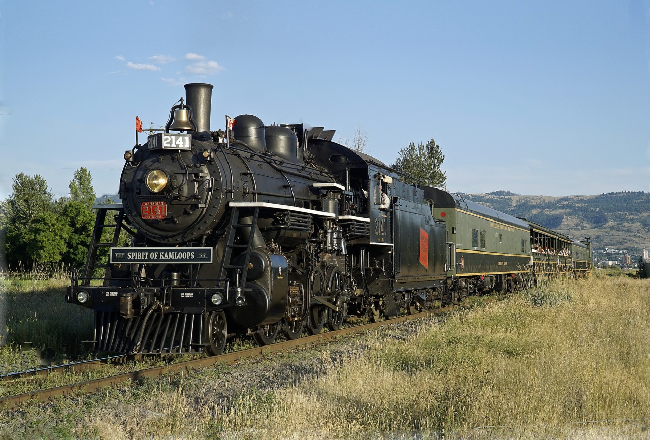 Kamloops Heritage Railway ex CN 2141 heads the evening tourist train north on CN's Okanagan Sub.