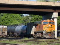 BNSF 7574 is pushing on the rear of 652 as they passed through Galt. 