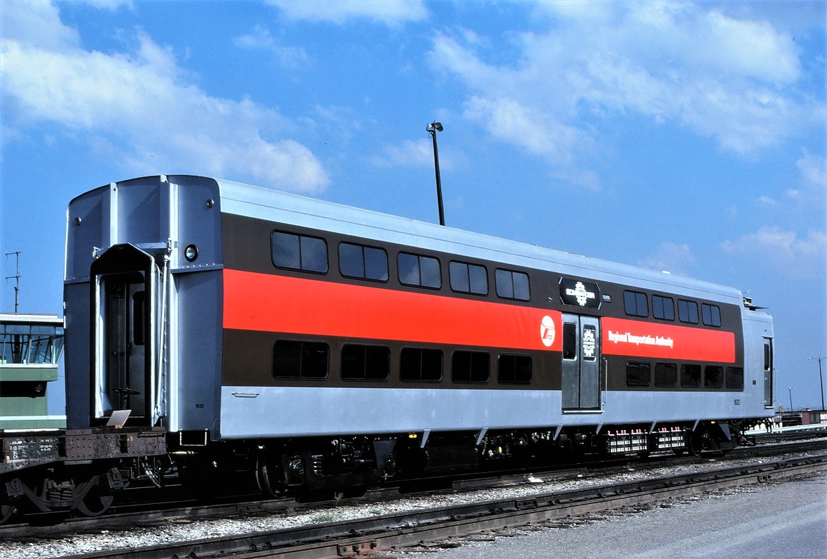 Every now and then, you manage to catch something out of the ordinary.  Built by MLW/Bombardier in June 1978 is Regional Transportation Authority car 1632, shown at CN's MacMillan Yard, on its way to its home in Chicago.
