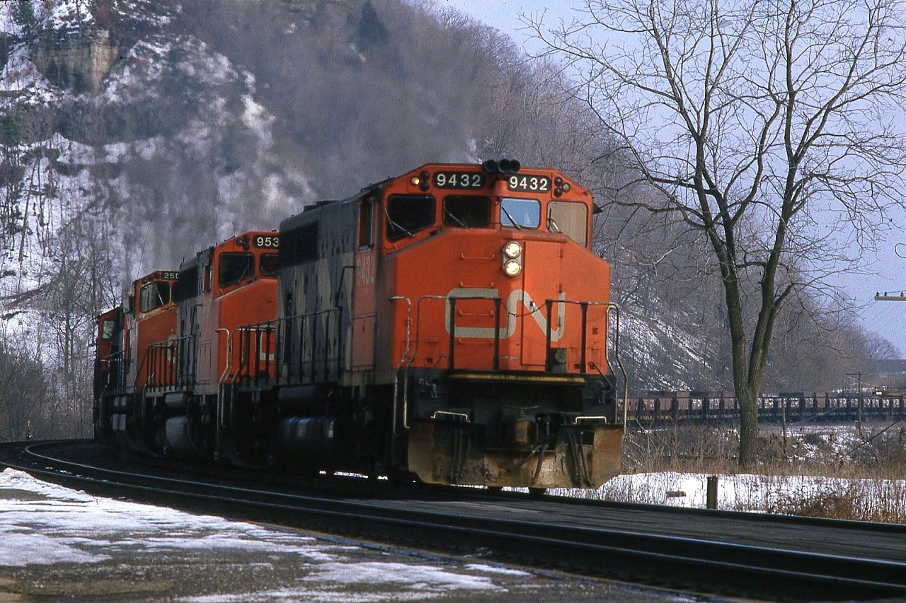 CN GP40-2L(W) No. 9432 (GMD 4/1974) would leave the roster in 2000. Acquired by Helm Financial, the wide cab unit would become Maine Central No. 502 and is currently still active.