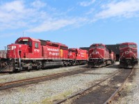 A good mix of running power on the west end tracks with an SD40-2, GP38-2 4429 in fresh CP paint having lost it's SOO identity and some ho-hum GE's.