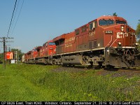 CP train #240, with CP 8826 leading quartet of CP GE's, pulls it's lift from Windsor Yard and rolls over Dougall Ave., as it makes it's way out to Lakeshore and back onto it's train on September 21, 2019.
