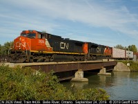CN 2626 leads train #439 over Belle River late in the day on September 24, 2019.  Time is 4:01 pm and normally this would have been a shot of VIA Train #73, but he was running late and following 439 for some reason.  I'm glad though as I'd rather catch a freight for a change anyway.   :-)
