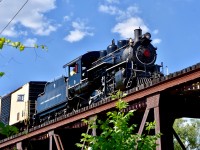 ETR #9 slowly puffs it’s way over the St Jacobs trestle on the hot and sunny afternoon of June 30th 2016 with all the freight cars WCR owns as well as their two cabooses trailing. This was the day Waterloo Central Hosted their rare Freight Photo Shoot Date which gave us railfans the rare opportunity to witness and photograph the good old steamer moving freight between st Jacobs and Elmira and they stopped for many photo runbys. As of 2016 this was said to be the only steam-mixed freight train in Canada so it sure was a treat to be apart of! Fingers crossed this will eventually happen again!  Photo of the entire steam-mixed freight train can be viewed here <a href=http://www.railpictures.ca/?attachment_id=32495 </a>