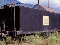 Another interesting piece of equipment I found at Boston Bar was this old tender. The last digit in the number 52140 is hard to make out and I'm guessing it may be a zero. It is faded but it still has the green block Canadian National. It is a mystery to me what it was used for. Probably still had some water carrying ability but what is the little cabin at the back about? Thin exhaust stack out the roof and a couple of hefty cables at this end. At least it was enjoying a second life at this time. Had a quick look and found no info to help with some history. I cannot guess as to what type of steamer this little tender will have been attached to in the past.