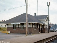 A platform view of CN's North Sydney station is pictured in July 1971, located at Mile 98.8 of CN's Sydney Subdivision. This CN (later VIA) station is presently boarded up but still exists, apparently owned by the Cape Breton & Central Nova Scotia Railway (who purchased the line from CN in 1993).