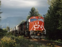 CN 5649 - A GMD SD75I built in '96, and taken here in September of '96 rolling west through Rosedale on CN's Yale Sub.