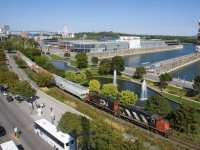 GP9's CN 4129 & CN 7229 are leaving the Port of Montreal with nine cars from Lantic Sugar.