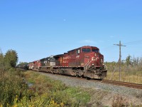 I was kind of expecting a late CP 234 but CP 650 showed up. Led by CP 9764 with NS 1040 and CP 8860 up front and CP 8610 pushing from the rear, the 432 total axle, 6390 foot train rumbles up to the 7th Concession headed east. Even the moon snuck in to the scene on this beautiful sunny morning.