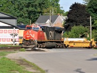 CN 2315 leads train 331 over Market Street in Paris and ahead of VIA Rail 75 as well as two other CN westbound's following the passenger train. 