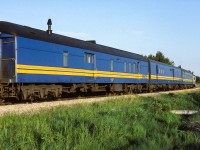 A photo showing the tailend cars next to NAR tank 16025 (I just recently posted). They are, baggage cars 7855 and 7856, coach 5099 and caboose 79101. Except for the coach, the others are ex-NAR cars. You can see in the ditch that good things are about to come. All the poles have been cut and are ready for removal. Next, the ditchline will be regraded. Leaving me, at that time, with one of the best photo locations in the Redwater area. Line rehab. has its advantages. Yay!