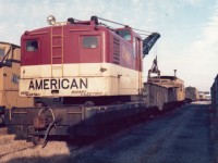 Since there is a bit of a TH&B crane theme going on as of late, I offer up this photo of TH&B X-755 that I snapped in the early summer of 1974. This crane is an American Hoist & Derrick model 830 DE (30 ton capacity), serial number J-3066, delivered new to the railroad in January of 1952. When new, it was equipped with a GM 6-71 diesel engine producing 145 hp at 1600 rpm, a 50' 2-piece boom with a 15' removable extension, a 20" double sheave hook block, a tagline winder, outriggers, a cab heater, lights, and, a windshield wiper. When CP acquired the TH&B, X-755 went to their Work Equipment Department and became CP 414226. It received CP's standard locomotive crane paint scheme of black on black on black (carbody, upper structure, and boom).