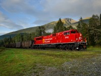 CP SD70ACU 7002 leads empty CN coal train C741 downhill between Clemina West and Lempriere on CN's Albreda Sub.