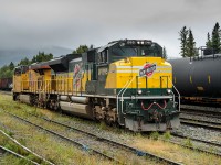 Wearing C&NW heritage colours, UP SD70ACe 1995 idles in the yard at Cheyenne, Wyoming - oops, wrong site!

Joking aside, it appears that UP is paying off some Horsepower Hours to CN in the form of about 8-10 high horsepowered units. For whatever reason, CN has decided to send them to the Grande Cache/Grande Prairie Subs between Swan Landing and Grande Prairie/Rycroft, AB. I love that out of all of the locomotives that UP owns, they decided to send a heritage unit. Here we see SD70ACe 1995 and ES44AC 7708 in the yard at Swan Landing waiting to be picked up by train A458 and taken north.