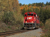 U55 is seen on the Levack Spur after picking up 46 cars loaded with ore from Coleman Mine.  The Levack Turn train is a fun and easy operation to follow and often has power in the form of a pair of SD30C-ECOs.