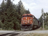 CN 5542, an EMD SD60F, is headed west in the District of Hope at Floods, on CN's Yale Sub. 