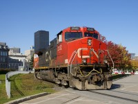 CN 527 is entering the Port of Montreal light power with CN 2532 & CN 5675 to in the port which have been protected by gates for a bit over a year now.