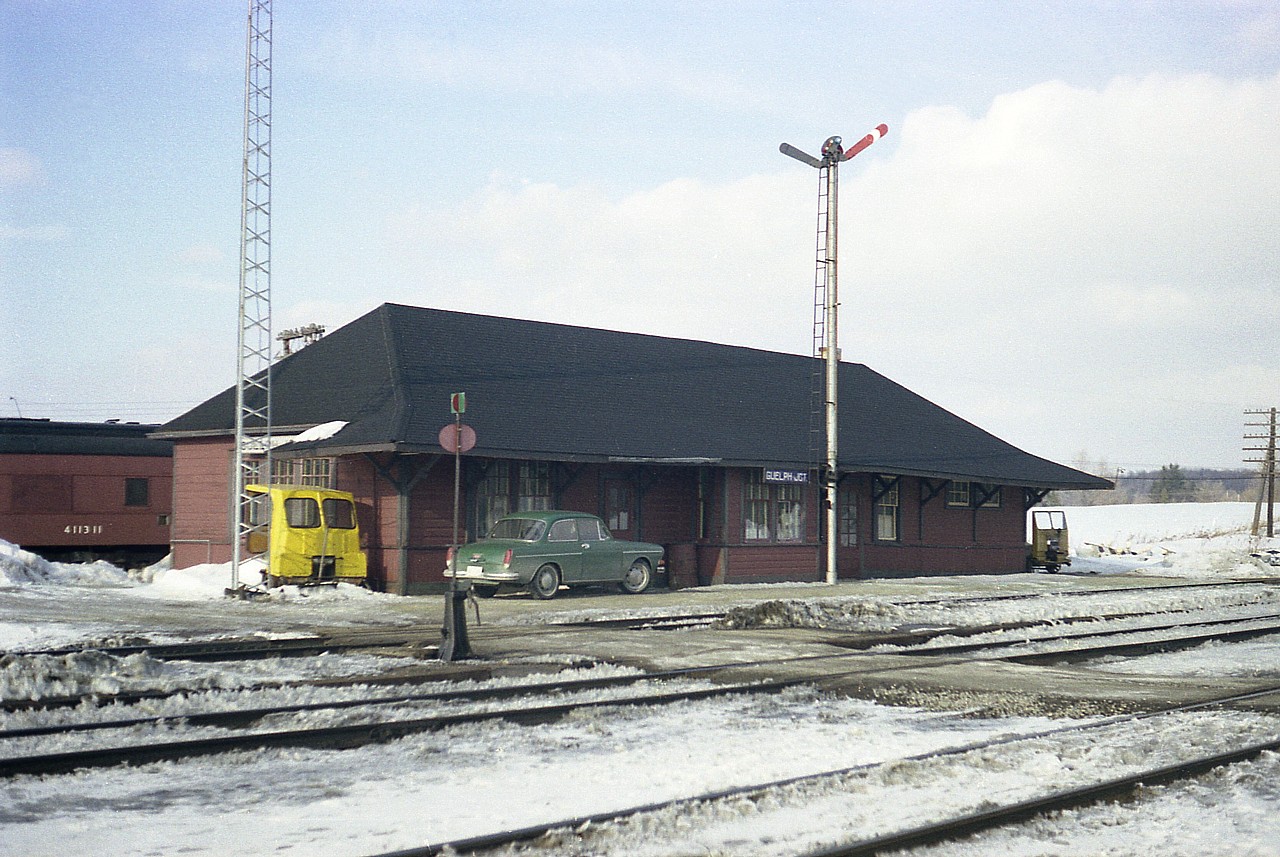This station has been gone long enough that many of the younger fans that congregate at Guelph Jct when a good train might be happening thru do not even realize this place existed. Very popular in its day and well photographed though. I do not recall when it was demolished. Location was at the junction of where the line from Guelph (former CP, now Guelph Jct Rwy)  met the Galt Sub main. Note the beautiful namesign. It still exists, part of a railroad employee's private collection.