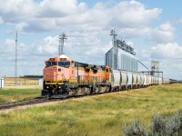 Since I mentioned heading down to Assiniboia to chase the GWR in a comment in <a href="http://www.railpictures.ca/?attachment_id=39182">this shot of CP near Drinkwater</a>, I figured I'd share a shot from that chase next. GWR 777 departed Assiniboia heading westbound around 1100 on Monday morning with 87 cars in tow: 28 hoppers of frac sand for Dollard, 35 tanks for storage for various sidings along the way, and 24 grain empties to be spotted along the way. Here in Woodrow, they'd just spotted some grain empties for loading. The empties were way on the tail end of the train, and there is a decent sized crest in the Shaunavon Sub just immediately to the west of Woodrow (not too far ahead of the power in this shot), and it appeared to be a difficult spot for them. In conversation with the hogger the next day at the GWR offices before I <a href="http://www.railpictures.ca/?attachment_id=38722">chased them east to Verwood</a>, I confirmed this to be the case. Just another day in the life for these guys I guess! If anyone ever heads out this way, I'd recommend a visit to the GWR: a very friendly and hospitable bunch. I'd be more than happy to put you in contact with them ahead of time.