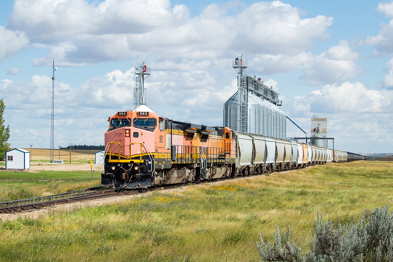 Since I mentioned heading down to Assiniboia to chase the GWR in a comment in this shot of CP near Drinkwater, I figured I'd share a shot from that chase next. GWR 777 departed Assiniboia heading westbound around 1100 on Monday morning with 87 cars in tow: 28 hoppers of frac sand for Dollard, 35 tanks for storage for various sidings along the way, and 24 grain empties to be spotted along the way. Here in Woodrow, they'd just spotted some grain empties for loading. The empties were way on the tail end of the train, and there is a decent sized crest in the Shaunavon Sub just immediately to the west of Woodrow (not too far ahead of the power in this shot), and it appeared to be a difficult spot for them. In conversation with the hogger the next day at the GWR offices before I chased them east to Verwood, I confirmed this to be the case. Just another day in the life for these guys I guess! If anyone ever heads out this way, I'd recommend a visit to the GWR: a very friendly and hospitable bunch. I'd be more than happy to put you in contact with them ahead of time.