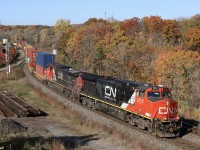 The crisp autumn air seems to only make the colours pop more these days. This has been a long favourite location of mine and a little quieter then the better known spot around the corner. While I would have preferred CN 2500 leading, I'm certainly not complaining and it is nice to see some of the older GE's out on the road. 