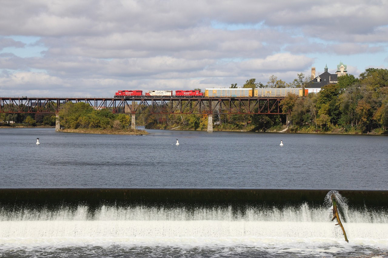 A Hagey job comes off the Waterloo subdivision onto the Galt with a beautiful trio of GP38's for power. Soo 4410 has added a nice splash of colour to the otherwise always red power used on the locals here.