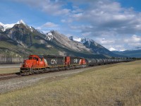 An oldie, but goodie. CN SD40us 6022 and 6013 hustle train M310 eastward at Henry House on CN's Edson Sub.