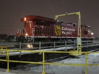 AC4400CWM ready to get off the turntable after being spun to lead an outbound heading west.