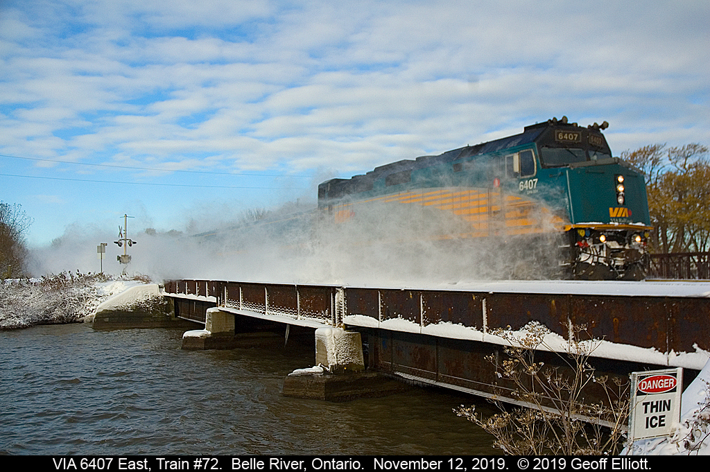 Been a long time since I remember having 5" of snow on the ground on November 12th!!  Last time I recall this was about 1984....  That said, I had to go out and at least catch #72 "kick'n it up" as it passes over Belle River on it's way to Toronto this morning in a blanket of snow.....  :-)