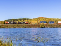 CN 121 approaches Saint Marc Du Lac Long, on a cool Fall afternoon in eastern Quebec. 