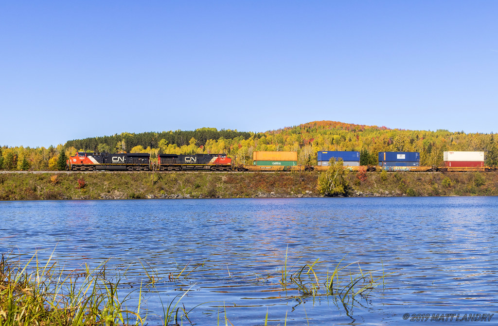 CN 121 approaches Saint Marc Du Lac Long, on a cool Fall afternoon in eastern Quebec.