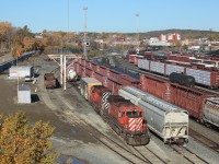 Matching multimark SD40-2s spot an Ontario Northland boxcar on one of the back tracks in Sudbury Yard.  I had hoped to shoot 6055 and 6069 on the Levack Turn but they didn't venture out of the yard on this Saturday shift.  