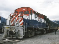 BCR 610, an RS18C, is seen here at the Lillooet shop tracks with BCR #8, the "Budd Wiser" school car in tow. The car was given it's name by the high school students who traveled on it, and every day, five days a week, it transported them, along the banks of Seton Lake, from Seton Portage to Lillooet. My understanding is that the students would return home by regularly scheduled south bound passenger service in the afternoon. Must have been a wonderful way to get to school & back. By road and school bus now but, as we all know, the train was more dependable.   