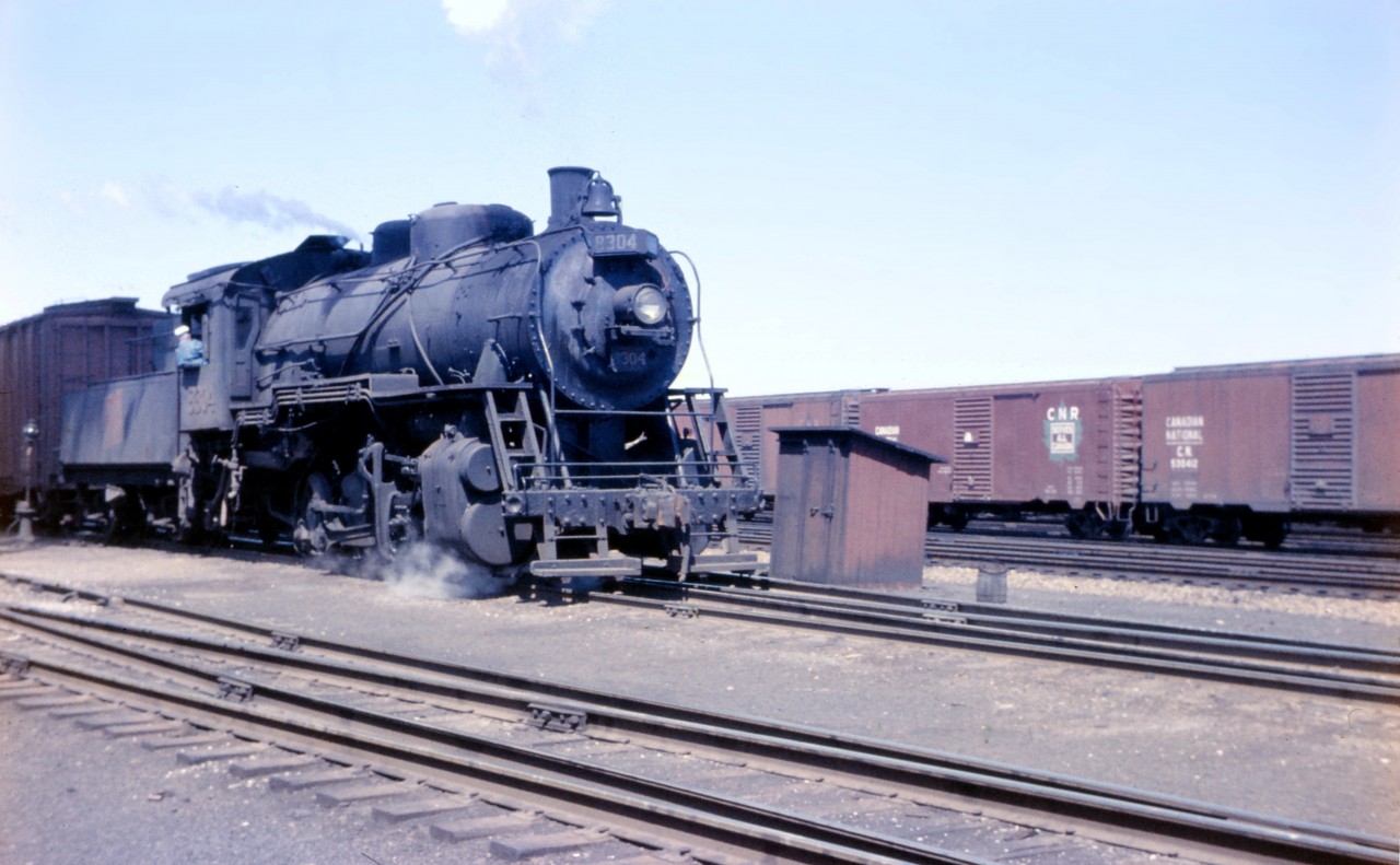 In the spring of 1959, steam operations in southern Ontario were winding down--finding this active former GTW 0-8-0 working Hamilton was good fortune! She was built for GTW in 1923 by Alco in Schenectady, NY and likely transferred to Canadian lines during World War II.