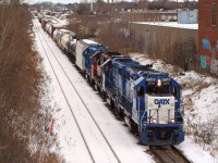 On CN's second day back operating on the Guelph Subdivision, CN L540 is viewed switching the east end of the Kitchener yard with GMTX 2279, GMTX 2284, GTW 4929 and GMTX 2323.