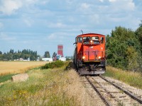 With the subdivision's namesake town - White Fox - in the background, Torch River Rail's only unit, 1432, heads southbound on their way to Nipawin to set off 25 grain loads for CP. I had previously posted a shot from this chase of the train passing over the <a href="http://www.railpictures.ca/?attachment_id=38756" target="_blank">iconic bridge in Nipawin</a>, which was quite the thrill to see.