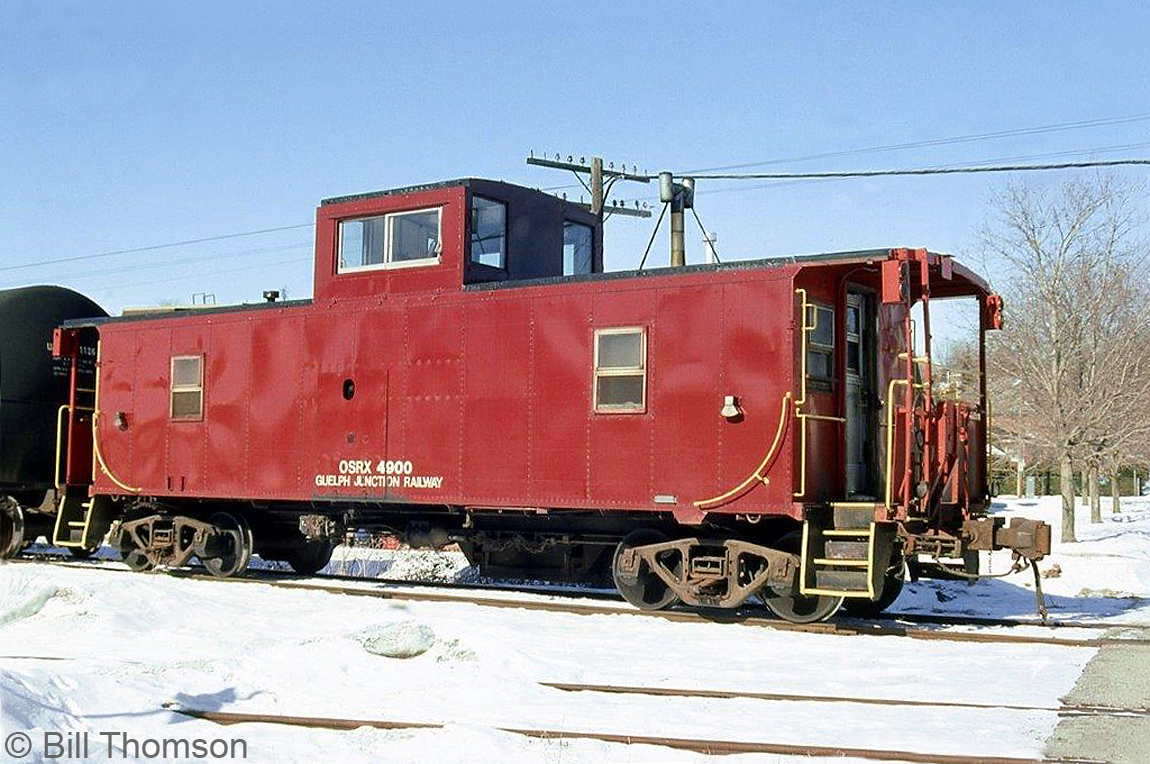 Here's a closer view of Ontario Southland's caboose OSRX 4900 pictured on the Guelph Junction Railway along  Edinburgh Road in Guelph. As mentioned previously, this is ex-CP 434900, an earlier CP center-cupola riveted steel van (different from the more popular "Angus" welded steel vans).