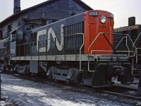 CN 8166 is an MLW S-4 switcher built in 1956. It got an early repaint to the CN noodle scheme.<br>
In 1961 this scheme was the exception. A few years later, commonplace. With MLW switchers gone, of interest again.<br><br>
Only the date was written on the slide mount, however the provider indicated that it was a Reg Button photo taken at the old engine house in Hamilton Stuart St Yard. The building matches well with one in Doug Page's image of the Hamilton roundhouse area taken in mid-1960.