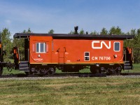 As the crew headed west from Scotford yard to switch the many industries in the Fort area, I made a quick stop by Dow Chemical to catch a photo of yard cab 76706. Today will be the last day for this section of the Vegreville Sub. As I was shooting this, there was a ceremony taking place on the new bridge over the North Saskatchewan river. This new piece of track will bypass the Fort and reconnect with the Veg. Sub. at Scotford yard. The section of track west from Scotford to Ft. Sask. will now become an industrial spur. These little yard cabooses probably had one of the shortest lifetimes. They seemed to quickly disappear as road cabooses became so readily available by their elimination from mainline duties.