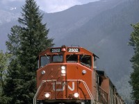 GE C44-9WL 2502 at Bridal Falls on CNs Yale Sub, with the 2402 trailing. GPS is approximate.