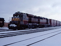 CP GP30 5000 and GP35 5018 lead a westbound freight with traffic from the "International of Maine" Division through Guelph Junction on a dull day in January 1967.